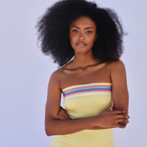 Vestido largo amarillo de tejido elástico